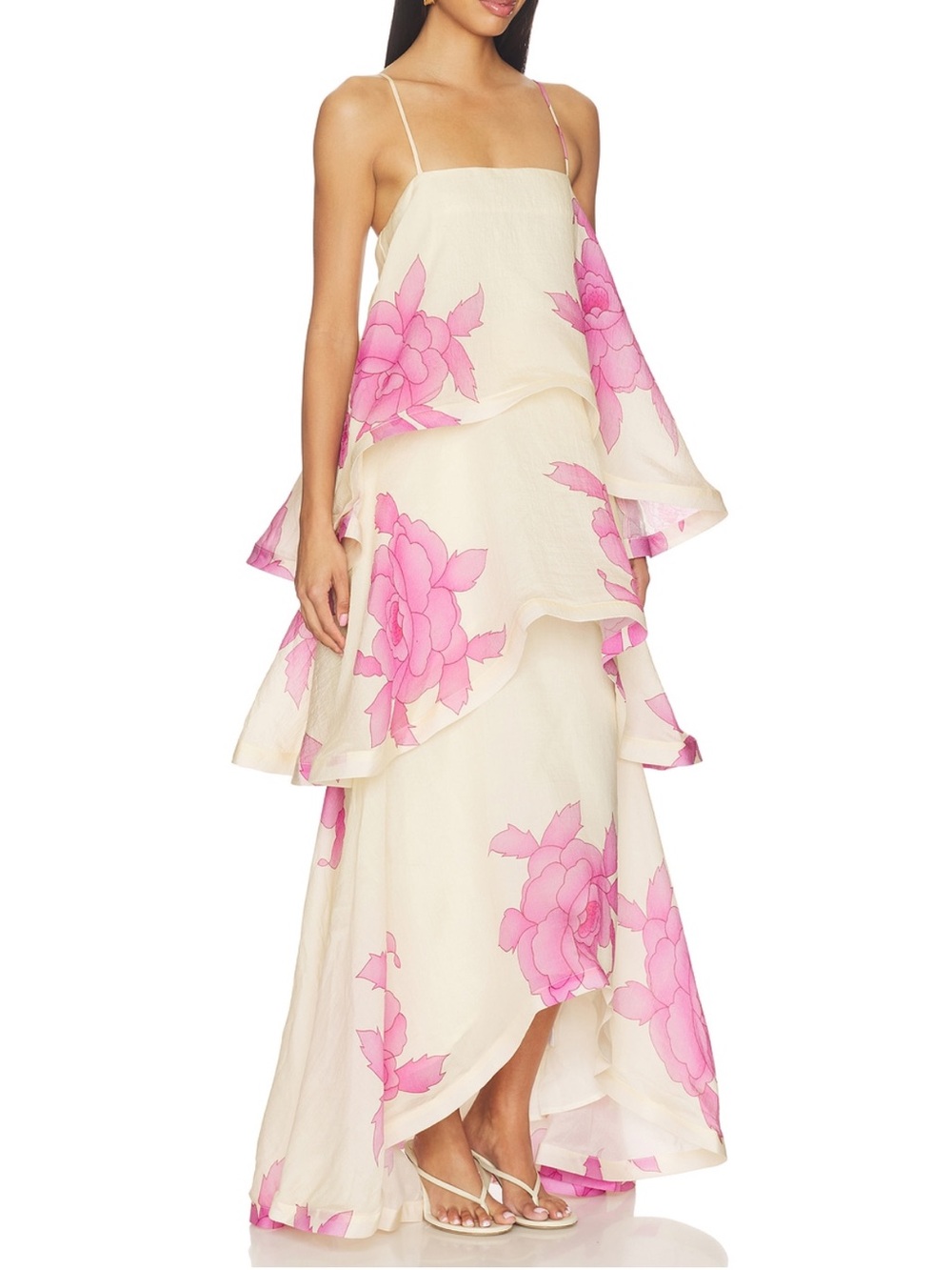 ELLIATT Rova Tiered Gown in Cream & Pink size small *worn once*